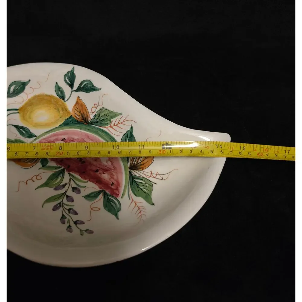 VNTG Italian Hand Painted Ceramic Divided Leaf ServingDish Watermelon LemonFruit